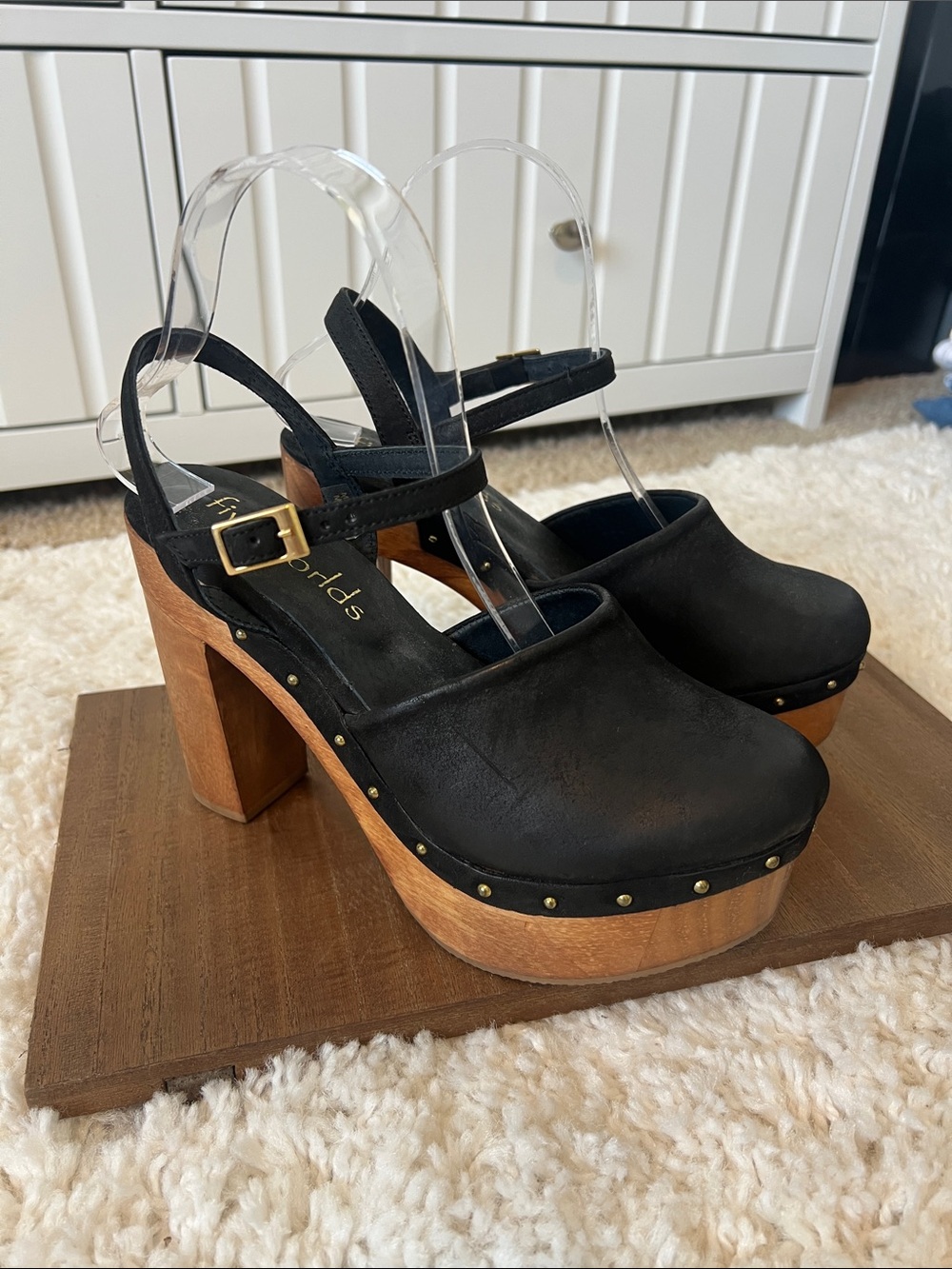 five worlds by Cordani 'Taxo' Wooden Platform Clog Sandal size 38